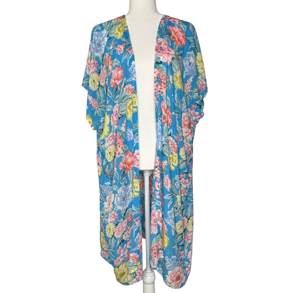 Ann Taylor Loft XS/S Long Kimono Cottage Open Front Swim Cover Shirt Cardigan
